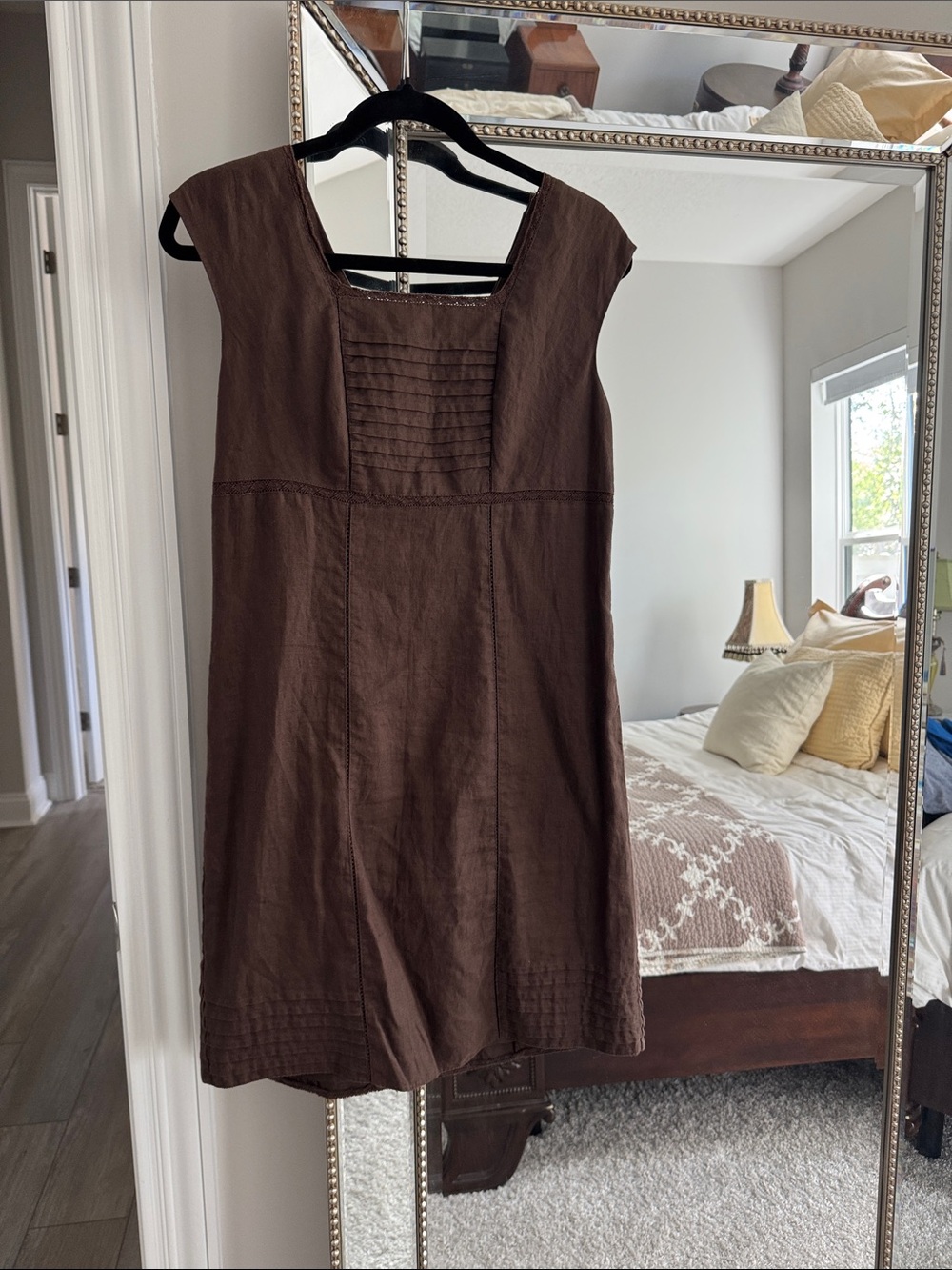 100% linen dress by Kim Rogers Brown Square-Neck Cap Sleeve  size 6P